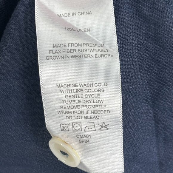 Quince Womens Small Navy Short Sleeve 100% European Linen Button Up Midi Dress - Picture 7 of 12